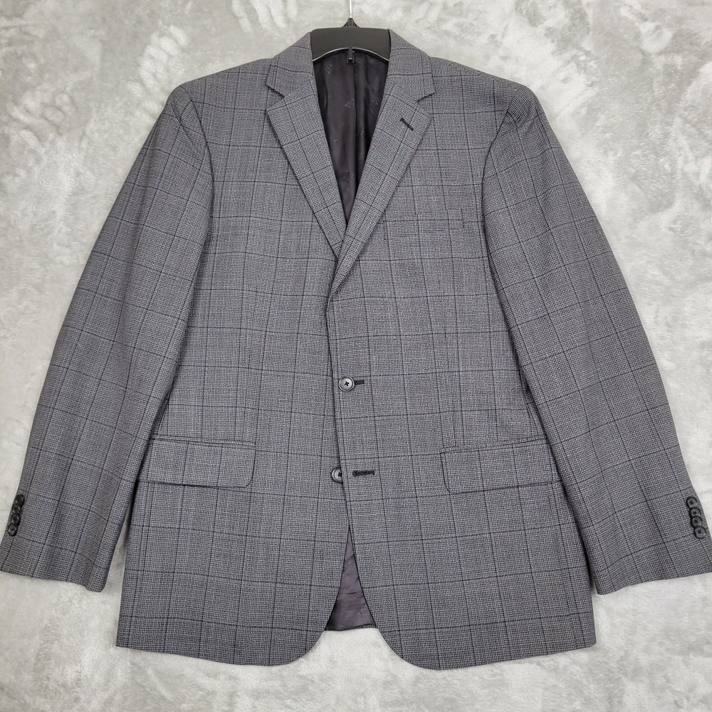 Jos A Bank Reserve Men's 40R Gray Windowpane Wool Silk Blend Blazer Tailored Fit